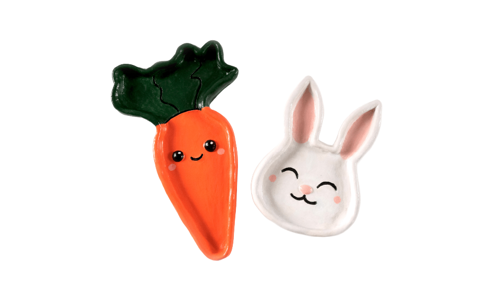 Easter carrot and rabbit trinket dish from air dry clay