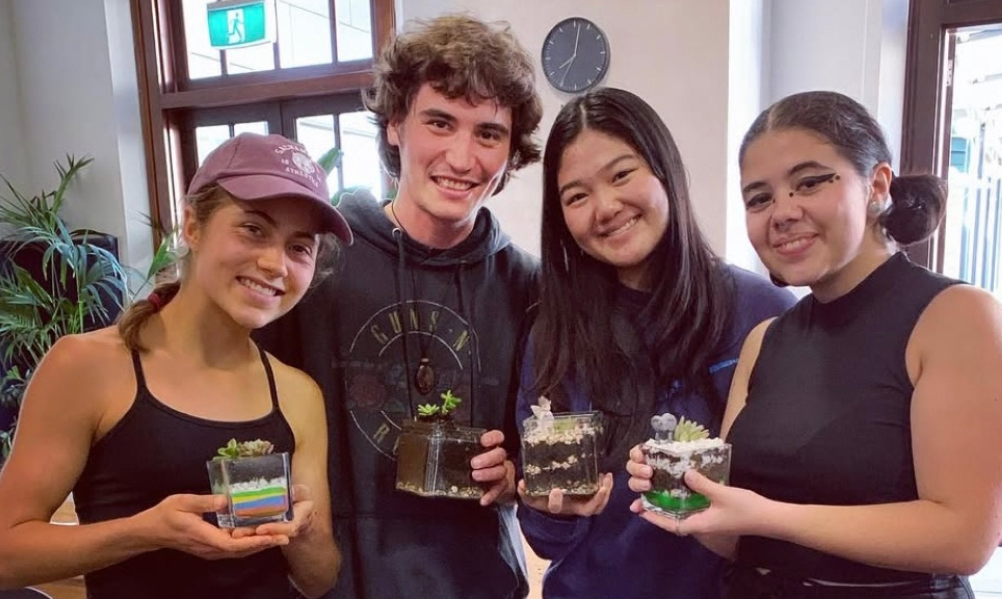 Fun activity with friends building terrarium.