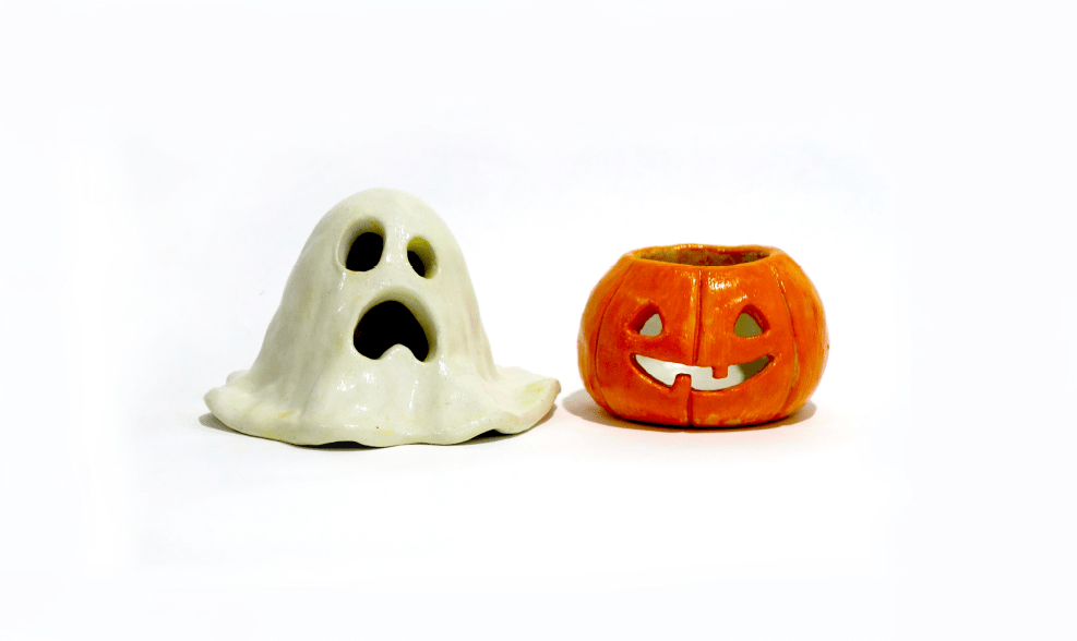 Halloween Ghost and Jack-O-Lantern air dry clay sculpture